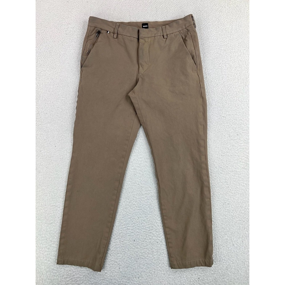 Boss Pants Mens 32x28 Brown Slim Fit Cotton Blend Chino Casual Travel Wear